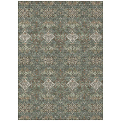 8' X 10' Green And Taupe Geometric Washable Indoor Outdoor Area Rug