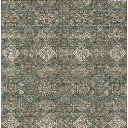 8' X 10' Green And Taupe Geometric Washable Indoor Outdoor Area Rug