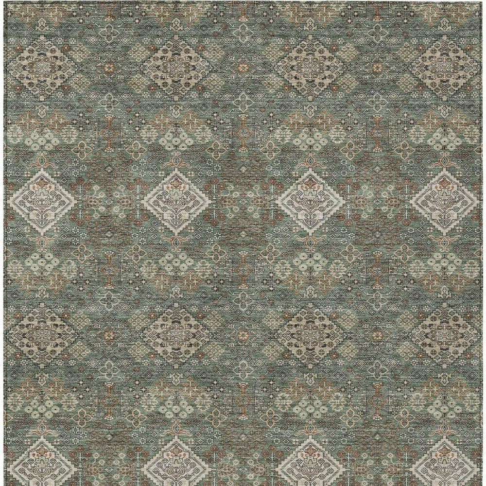 8' X 10' Green And Taupe Geometric Washable Indoor Outdoor Area Rug HomeRoots