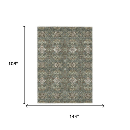 9' X 12' Green And Taupe Geometric Washable Indoor Outdoor Area Rug HomeRoots