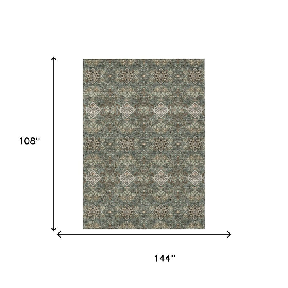 9' X 12' Green And Taupe Geometric Washable Indoor Outdoor Area Rug HomeRoots