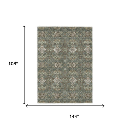 9' X 12' Green And Taupe Geometric Washable Indoor Outdoor Area Rug HomeRoots