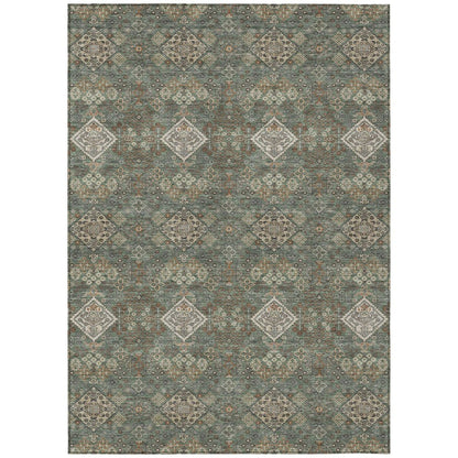 9' X 12' Green And Taupe Geometric Washable Indoor Outdoor Area Rug HomeRoots