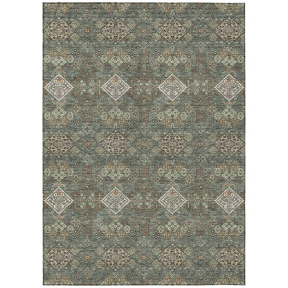 9' X 12' Green And Taupe Geometric Washable Indoor Outdoor Area Rug HomeRoots