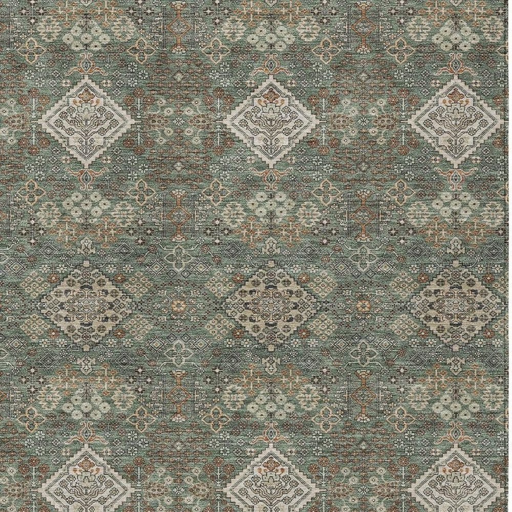 9' X 12' Green And Taupe Geometric Washable Indoor Outdoor Area Rug HomeRoots