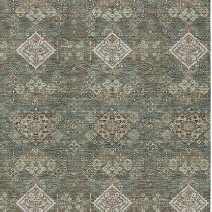 9' X 12' Green And Taupe Geometric Washable Indoor Outdoor Area Rug HomeRoots