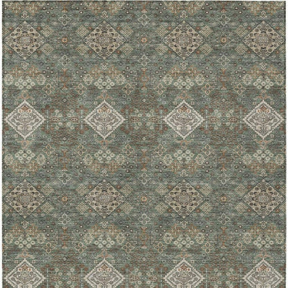 9' X 12' Green And Taupe Geometric Washable Indoor Outdoor Area Rug HomeRoots