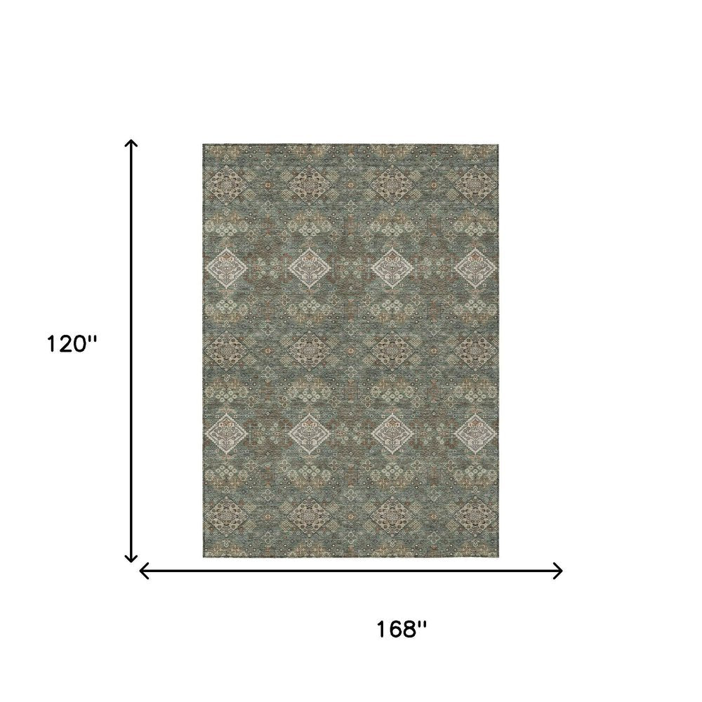 10' X 14' Green And Taupe Geometric Washable Indoor Outdoor Area Rug HomeRoots