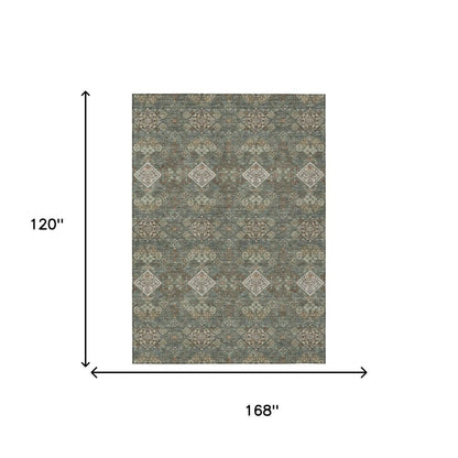 10' X 14' Green And Taupe Geometric Washable Indoor Outdoor Area Rug HomeRoots