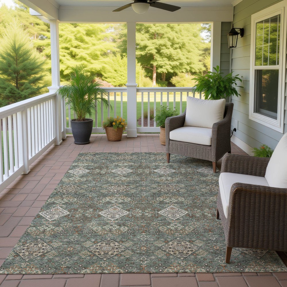 10' X 14' Green And Taupe Geometric Washable Indoor Outdoor Area Rug HomeRoots
