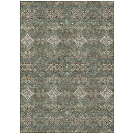 10' X 14' Green And Taupe Geometric Washable Indoor Outdoor Area Rug HomeRoots
