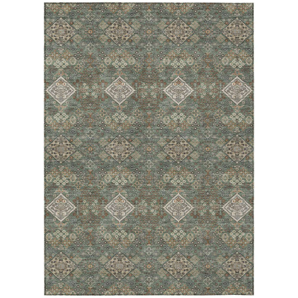 10' X 14' Green And Taupe Geometric Washable Indoor Outdoor Area Rug HomeRoots
