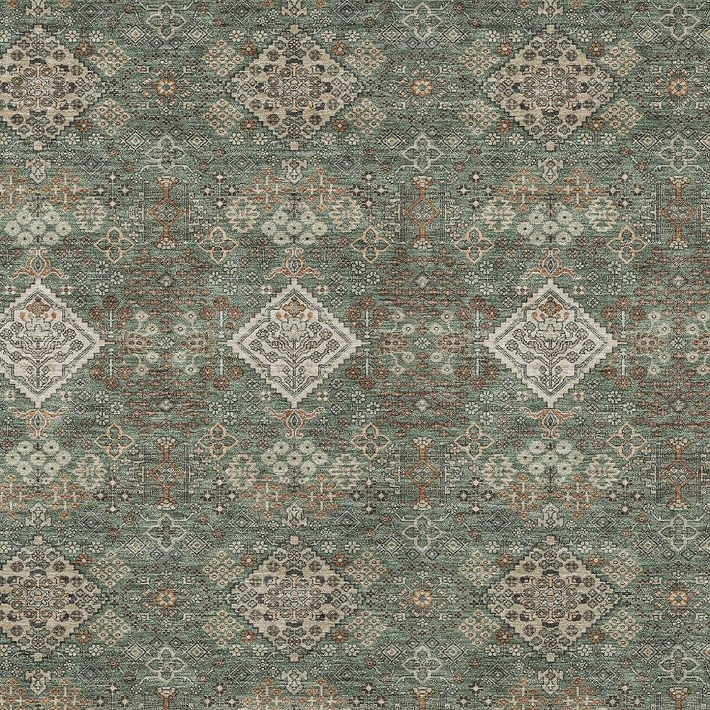 10' X 14' Green And Taupe Geometric Washable Indoor Outdoor Area Rug HomeRoots