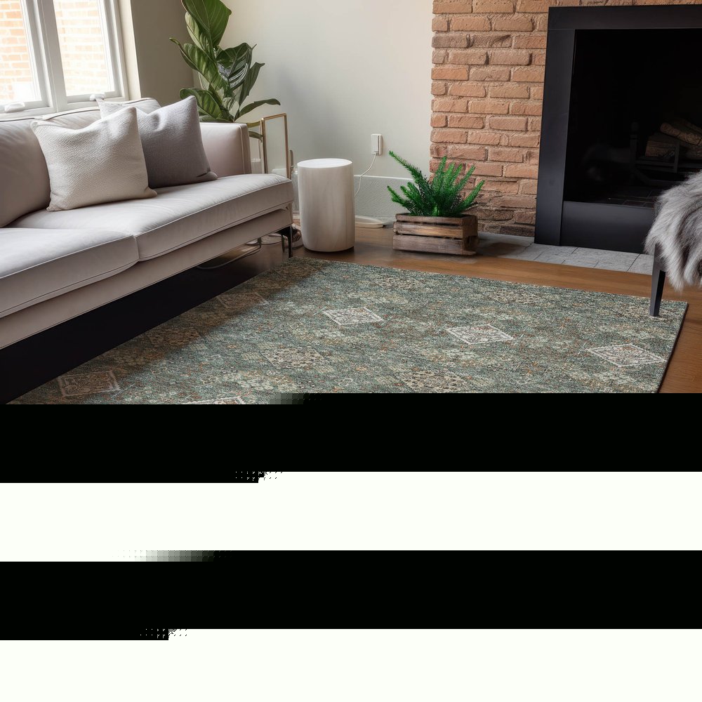 10' X 14' Green And Taupe Geometric Washable Indoor Outdoor Area Rug HomeRoots