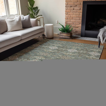 10' X 14' Green And Taupe Geometric Washable Indoor Outdoor Area Rug HomeRoots