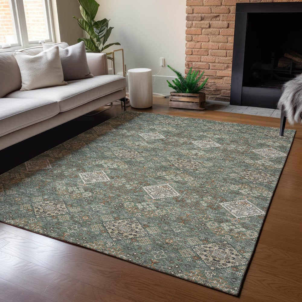 10' X 14' Green And Taupe Geometric Washable Indoor Outdoor Area Rug HomeRoots