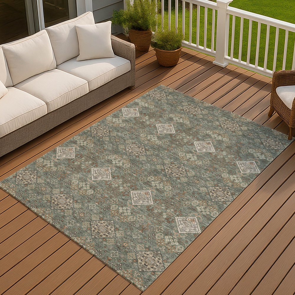 10' X 14' Green And Taupe Geometric Washable Indoor Outdoor Area Rug HomeRoots