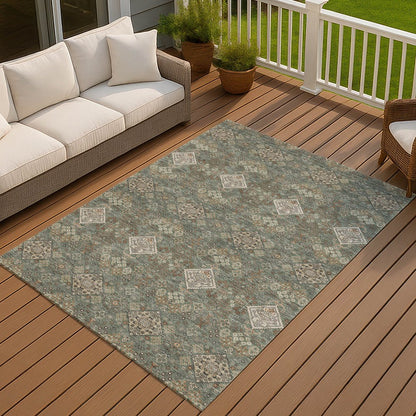 10' X 14' Green And Taupe Geometric Washable Indoor Outdoor Area Rug HomeRoots
