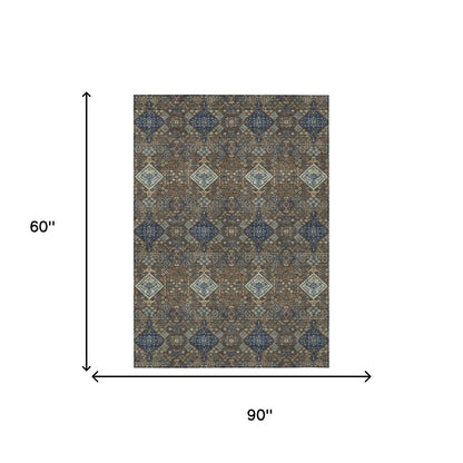 5' X 8' Chocolate And Brown Geometric Washable Indoor Outdoor Area Rug HomeRoots