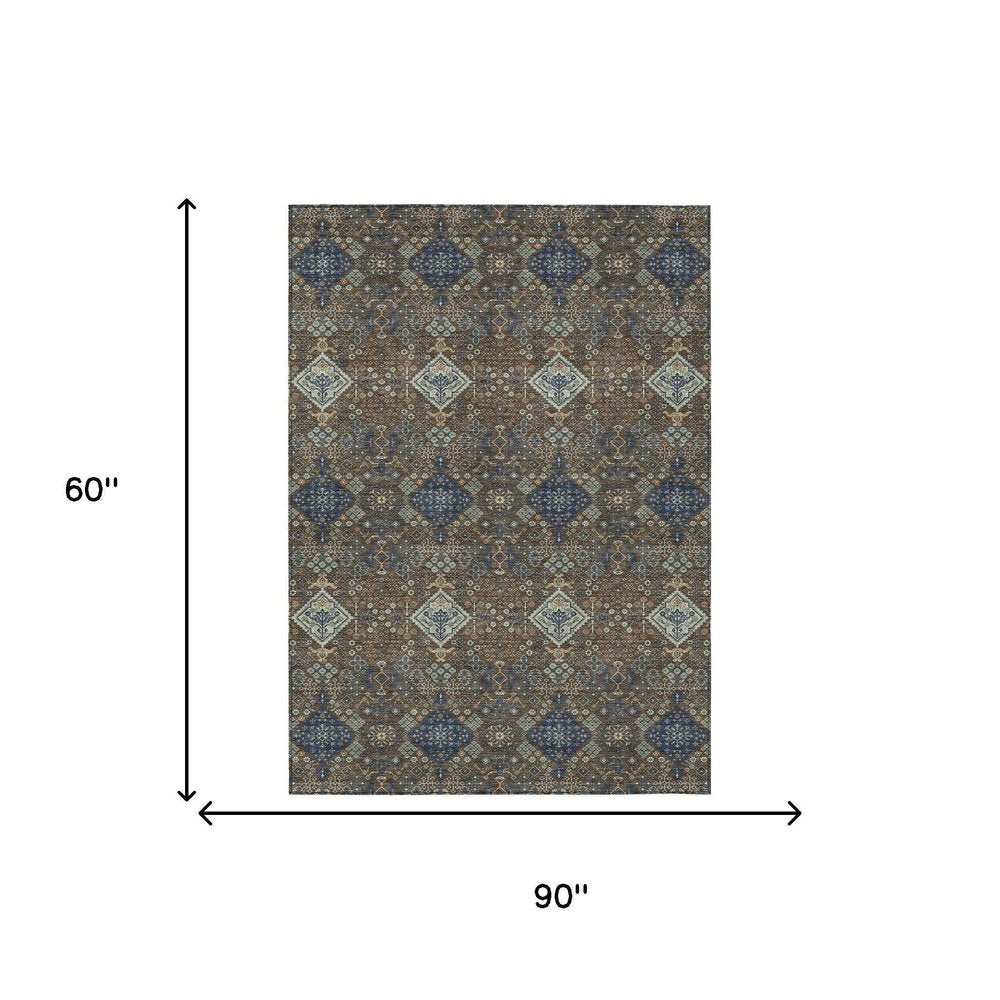 5' X 8' Chocolate And Brown Geometric Washable Indoor Outdoor Area Rug HomeRoots