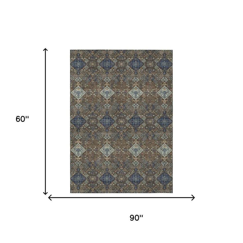 5' X 8' Chocolate And Brown Geometric Washable Indoor Outdoor Area Rug HomeRoots