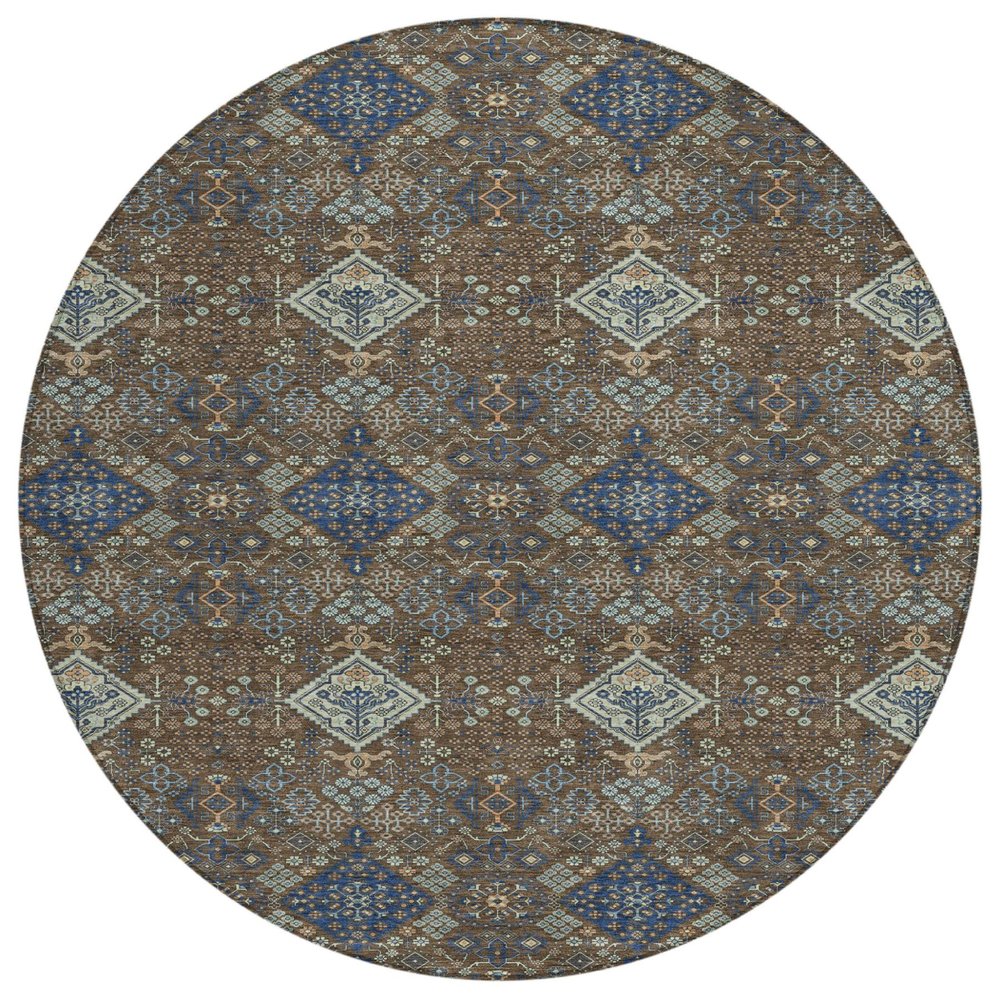 8' Chocolate And Brown Round Geometric Washable Indoor Outdoor Area Rug HomeRoots