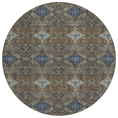 8' Chocolate And Brown Round Geometric Washable Indoor Outdoor Area Rug HomeRoots