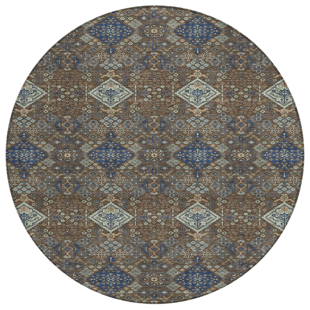 8' Chocolate And Brown Round Geometric Washable Indoor Outdoor Area Rug HomeRoots