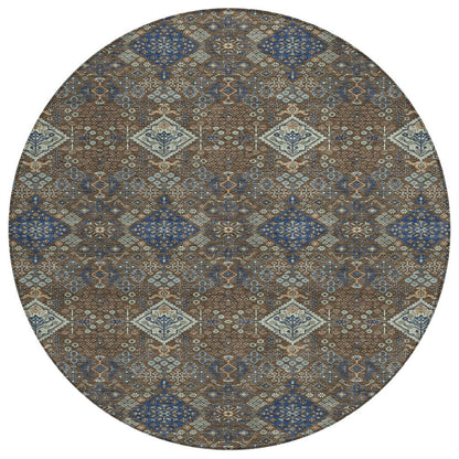 8' Chocolate And Brown Round Geometric Washable Indoor Outdoor Area Rug HomeRoots