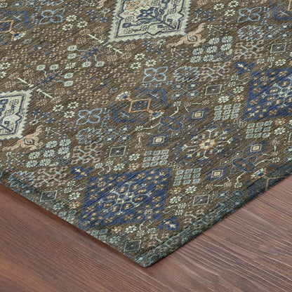 8' Chocolate And Brown Round Geometric Washable Indoor Outdoor Area Rug HomeRoots