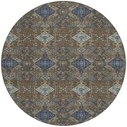 8' Chocolate And Brown Round Geometric Washable Indoor Outdoor Area Rug HomeRoots