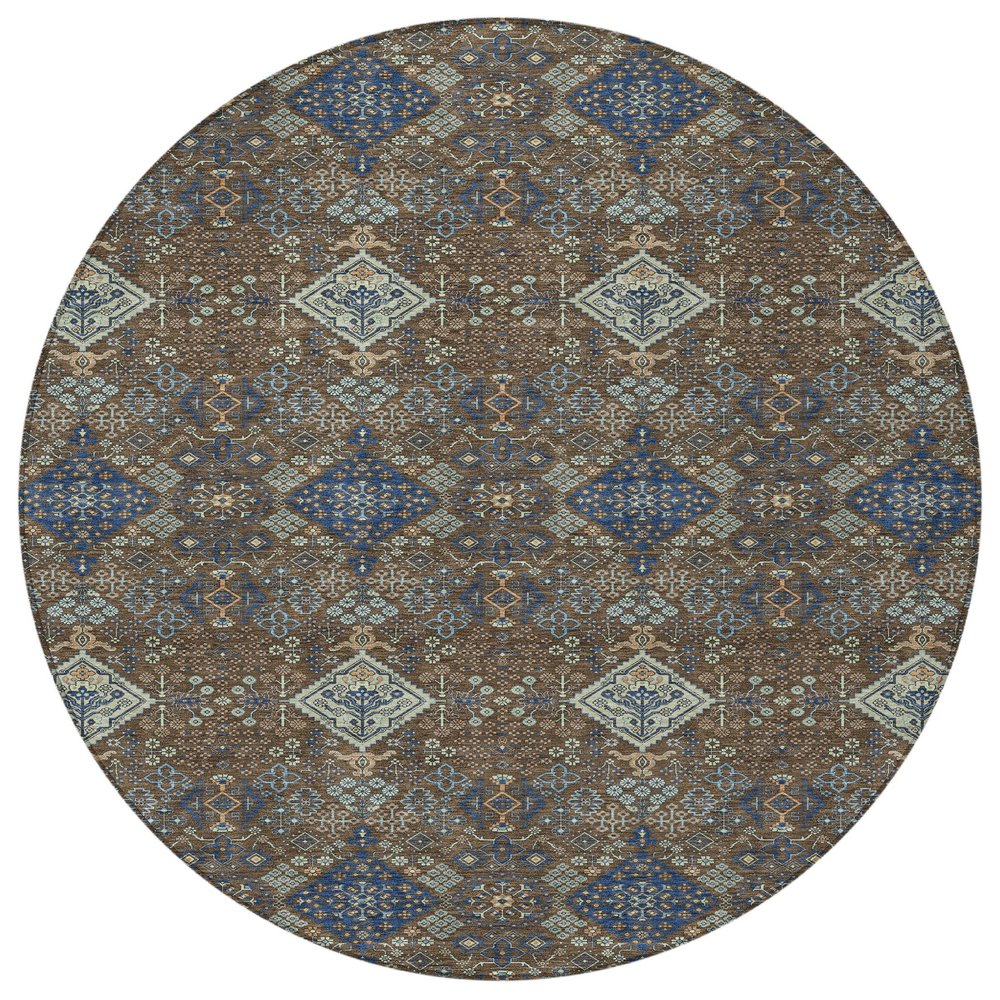 8' Chocolate And Brown Round Geometric Washable Indoor Outdoor Area Rug HomeRoots