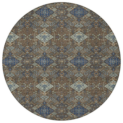 8' Chocolate And Brown Round Geometric Washable Indoor Outdoor Area Rug HomeRoots