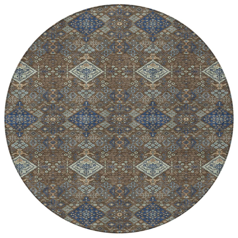8' Chocolate And Brown Round Geometric Washable Indoor Outdoor Area Rug HomeRoots