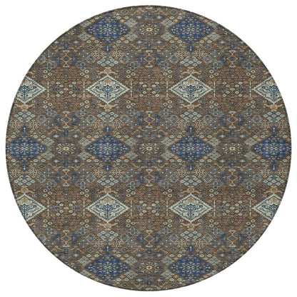 8' Chocolate And Brown Round Geometric Washable Indoor Outdoor Area Rug HomeRoots