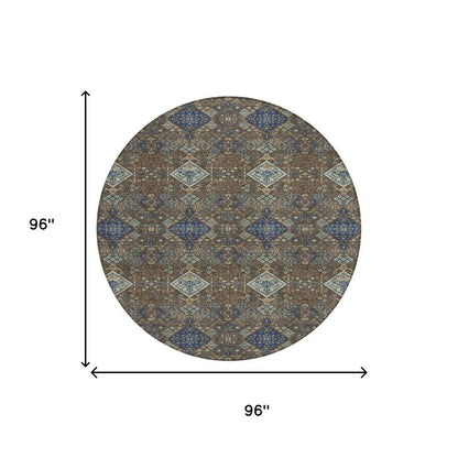 8' Chocolate And Brown Round Geometric Washable Indoor Outdoor Area Rug HomeRoots