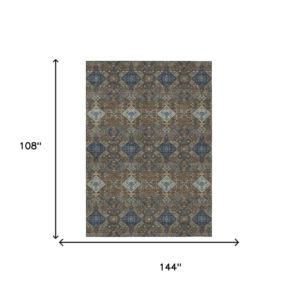 9' X 12' Chocolate And Brown Geometric Washable Indoor Outdoor Area Rug HomeRoots