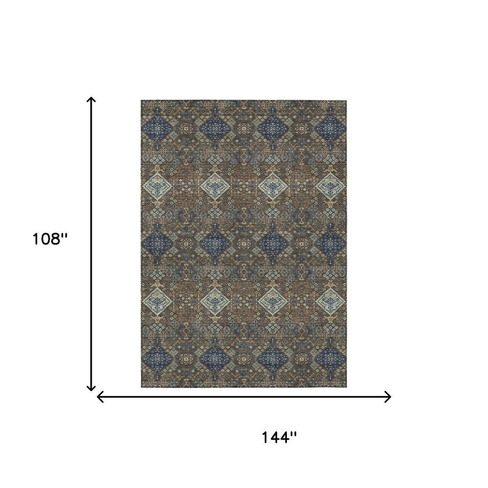 9' X 12' Chocolate And Brown Geometric Washable Indoor Outdoor Area Rug HomeRoots