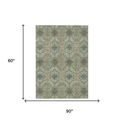 5' X 8' Green And Teal Blue Geometric Washable Indoor Outdoor Area Rug HomeRoots