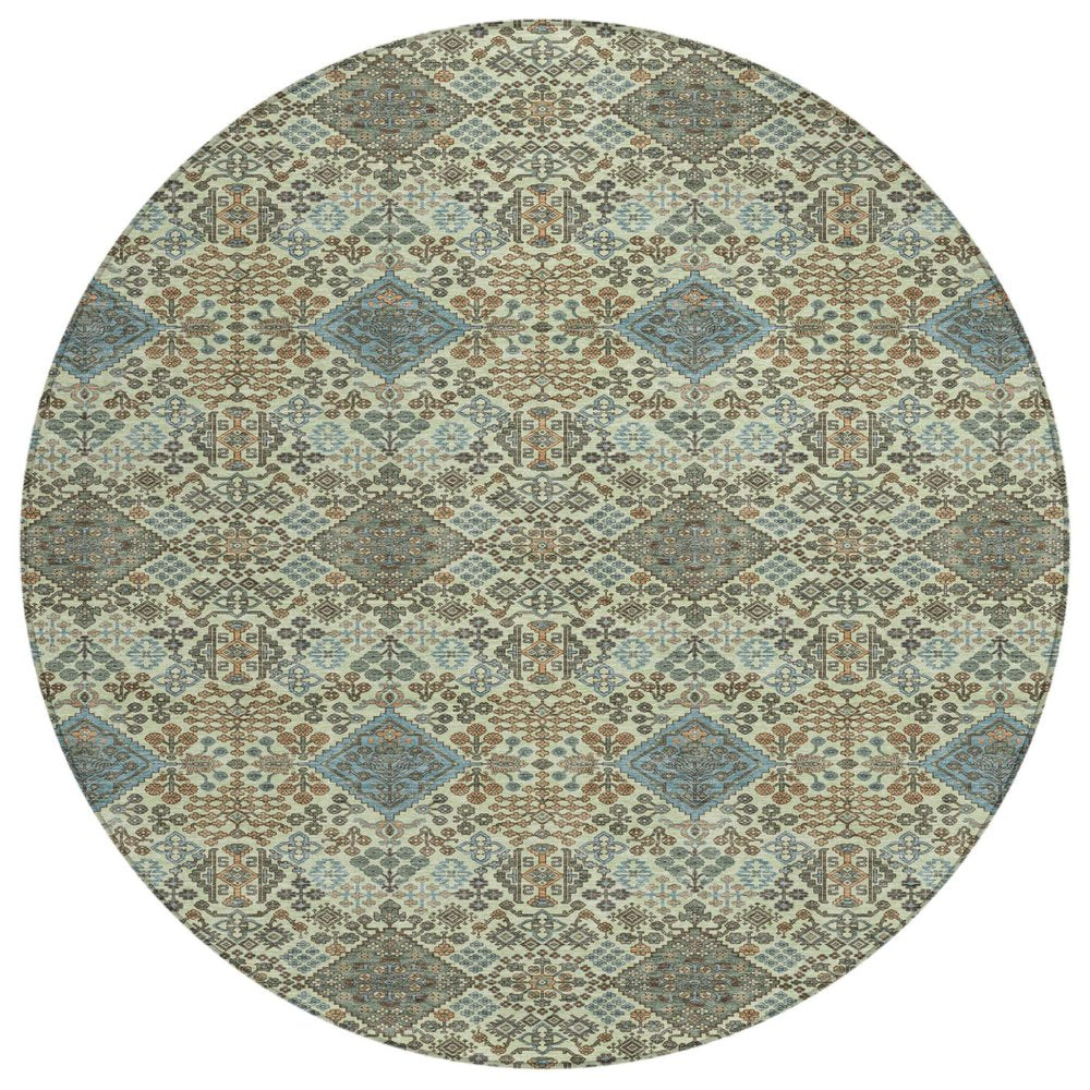 8' Green And Teal Blue Round Geometric Washable Indoor Outdoor Area Rug HomeRoots