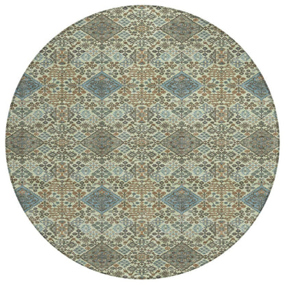 8' Green And Teal Blue Round Geometric Washable Indoor Outdoor Area Rug HomeRoots