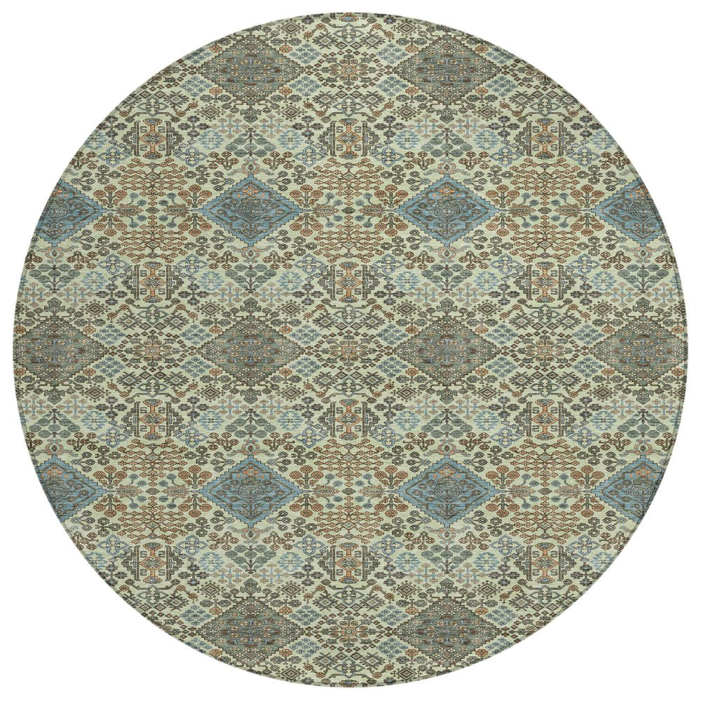 8' Green And Teal Blue Round Geometric Washable Indoor Outdoor Area Rug HomeRoots