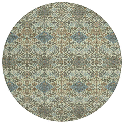 8' Green And Teal Blue Round Geometric Washable Indoor Outdoor Area Rug HomeRoots