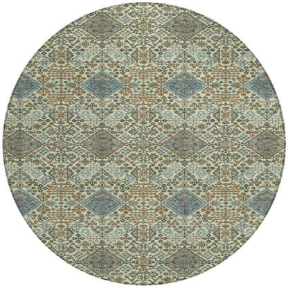 8' Green And Teal Blue Round Geometric Washable Indoor Outdoor Area Rug HomeRoots