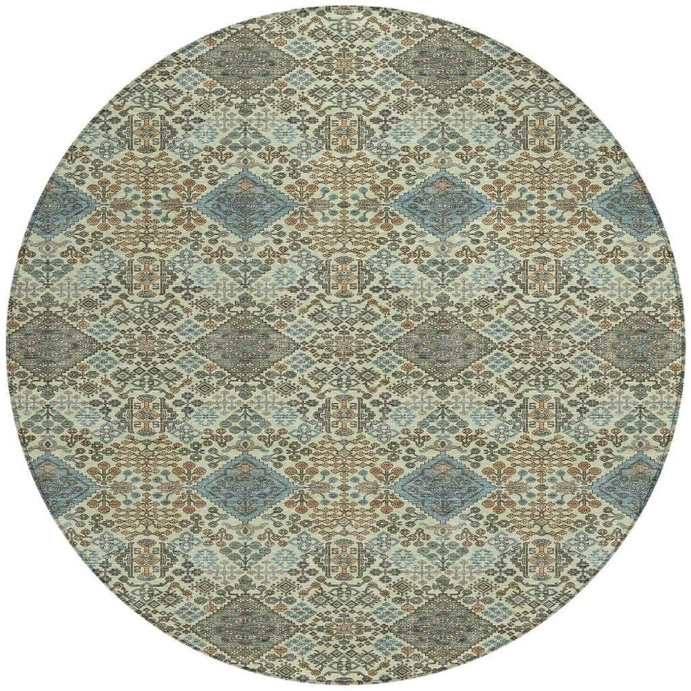 8' Green And Teal Blue Round Geometric Washable Indoor Outdoor Area Rug HomeRoots