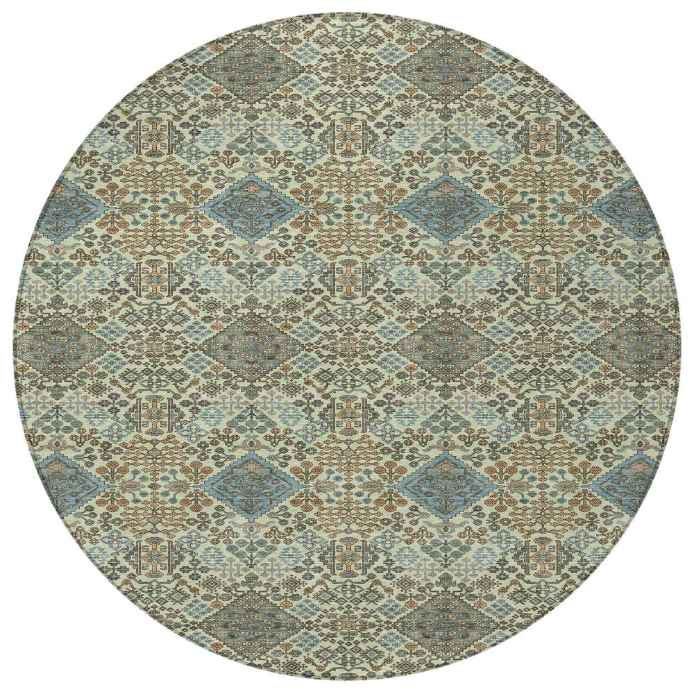 8' Green And Teal Blue Round Geometric Washable Indoor Outdoor Area Rug HomeRoots