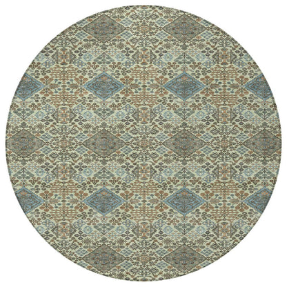 8' Green And Teal Blue Round Geometric Washable Indoor Outdoor Area Rug HomeRoots