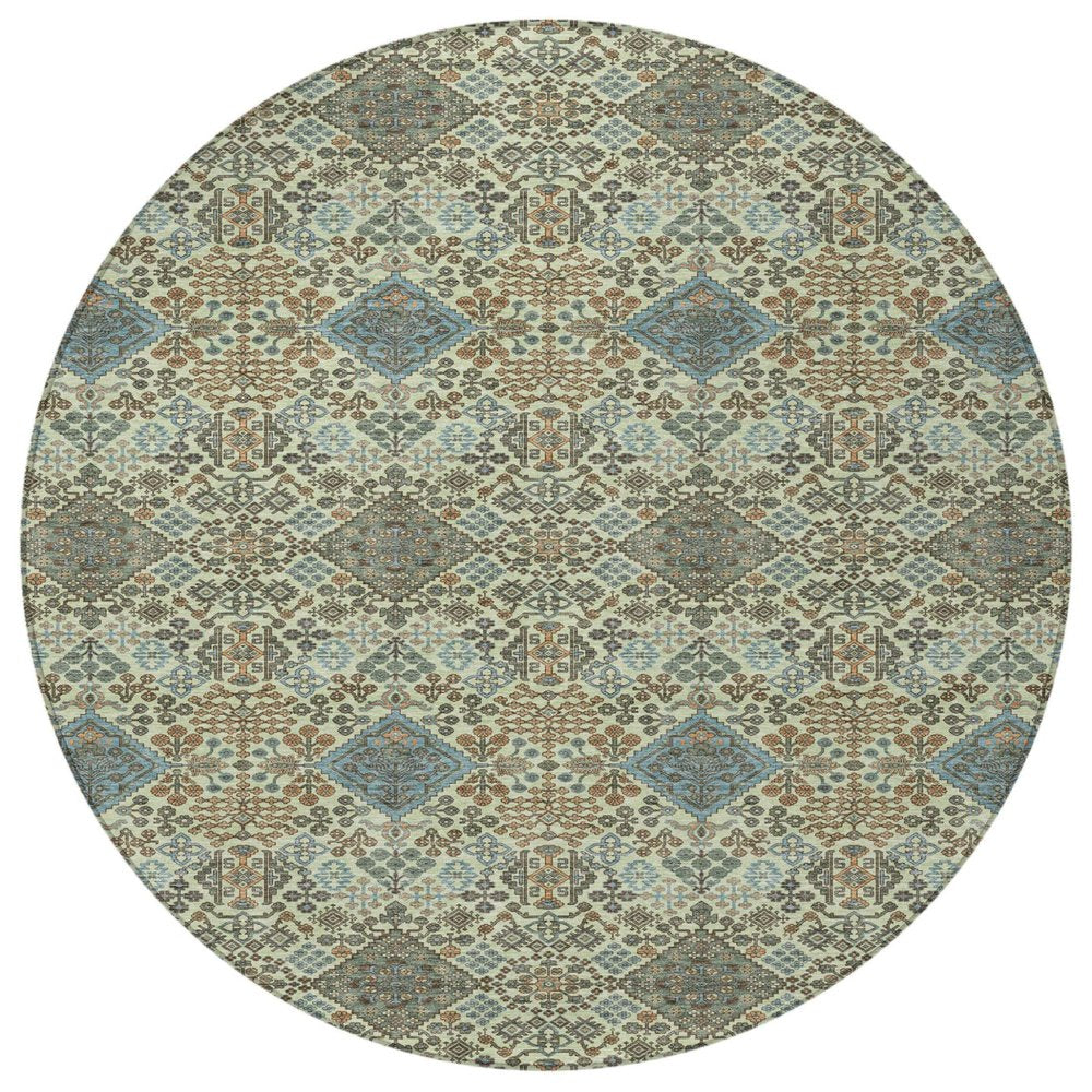 8' Green And Teal Blue Round Geometric Washable Indoor Outdoor Area Rug HomeRoots