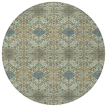 8' Green And Teal Blue Round Geometric Washable Indoor Outdoor Area Rug HomeRoots