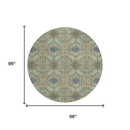 8' Green And Teal Blue Round Geometric Washable Indoor Outdoor Area Rug HomeRoots